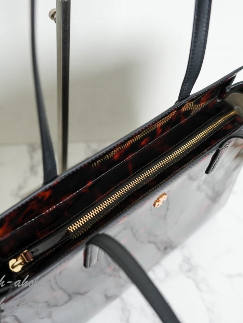 Tory Burch Emerson Tortoise Patent Leather Work Tote 165968 NWT - Picture 6 of 10